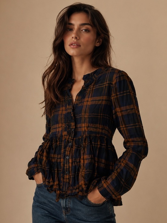 Altar'd State Tops - Altar’d State Plaid Babydoll Boho Peplum Top Size Small